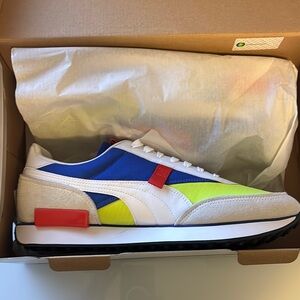 Puma Blue and Yellow Retro Sneakers with Low-Top Design